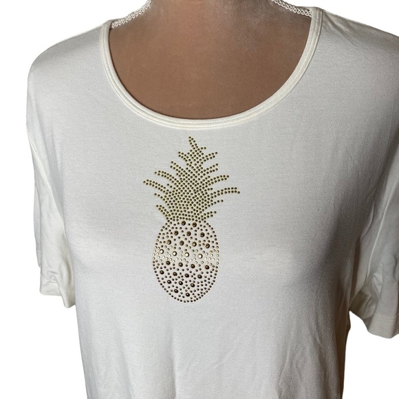 St John Pineapple Rhinestone Jersey Knit Tee - Picture 3 of 6